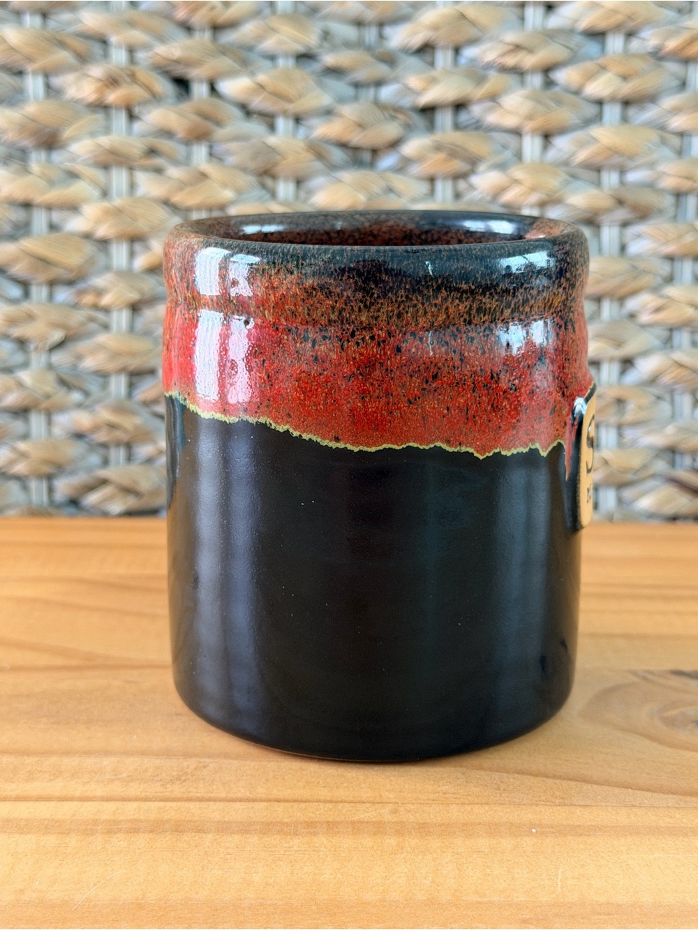 Snap-On Deneen Pottery Handmade Ceramic Coffee Mug 16 oz Red Drip Glaze USA - Picture 4 of 7